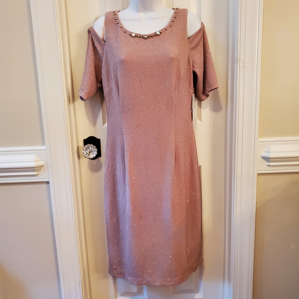 J Howard- Shimmering Mauve Cold Shoulder Midi Dress- NWT- Sz. 12